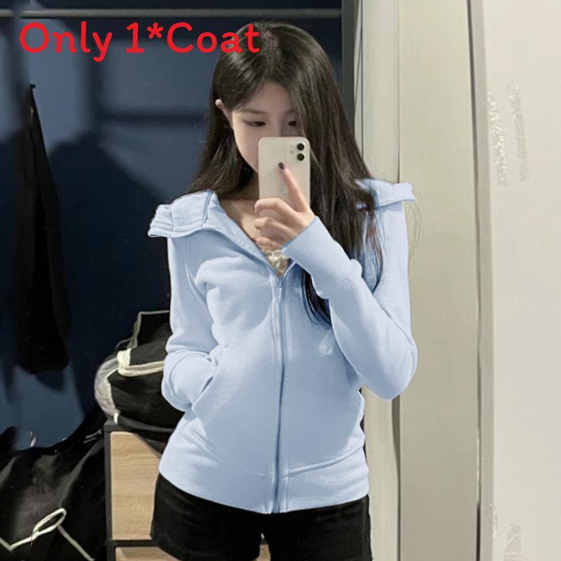 Felpa con cappuccio da donna autunnale in cotone elasticizzato con tasche e zip per abbigliamento casual