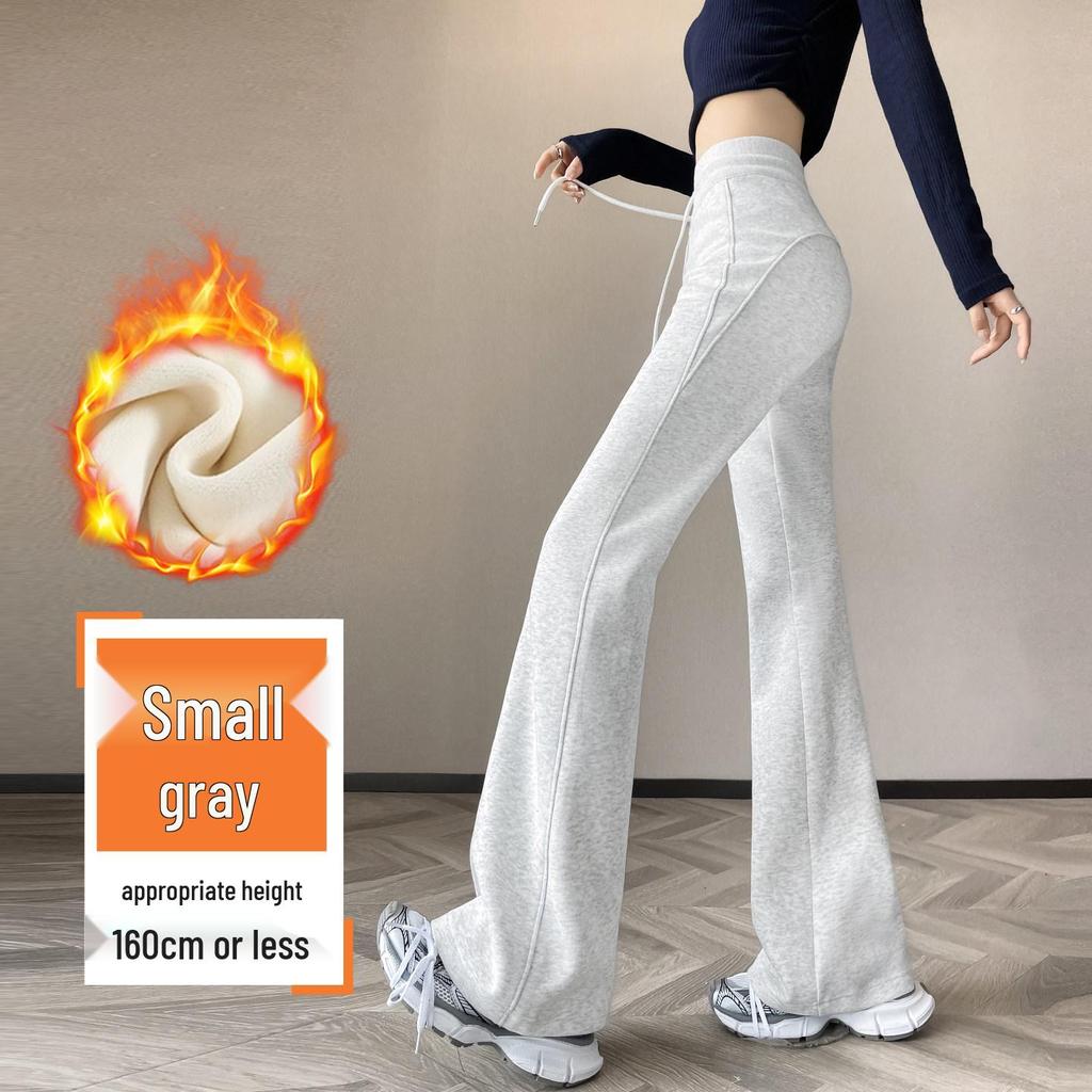Women's 2026 Gray Petite High-Waisted Micro-Flare Yoga Sweatpants with Plus Velvet