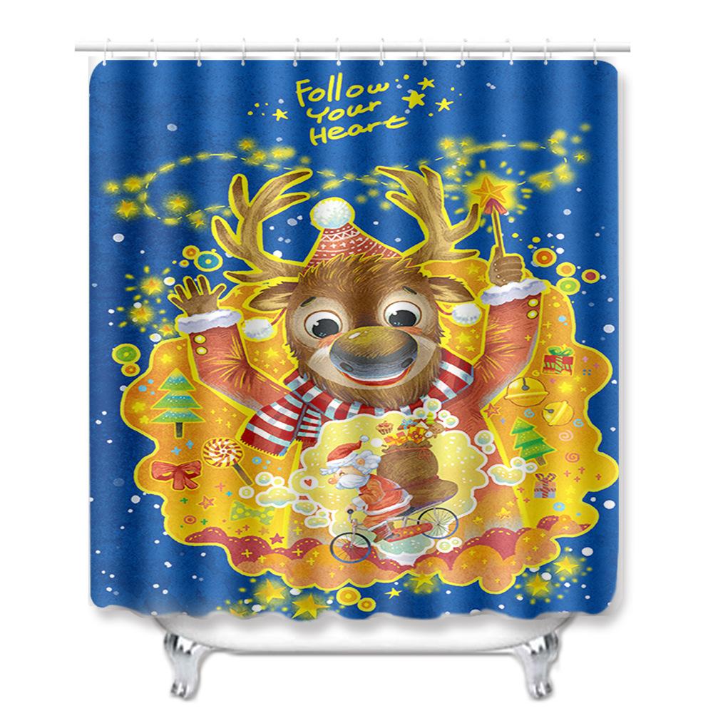 Christmas Shower Curtain Floor Mat Combination Four-Piece Set Bathroom Toilet Carpet Shower Room Mat Foot Mat