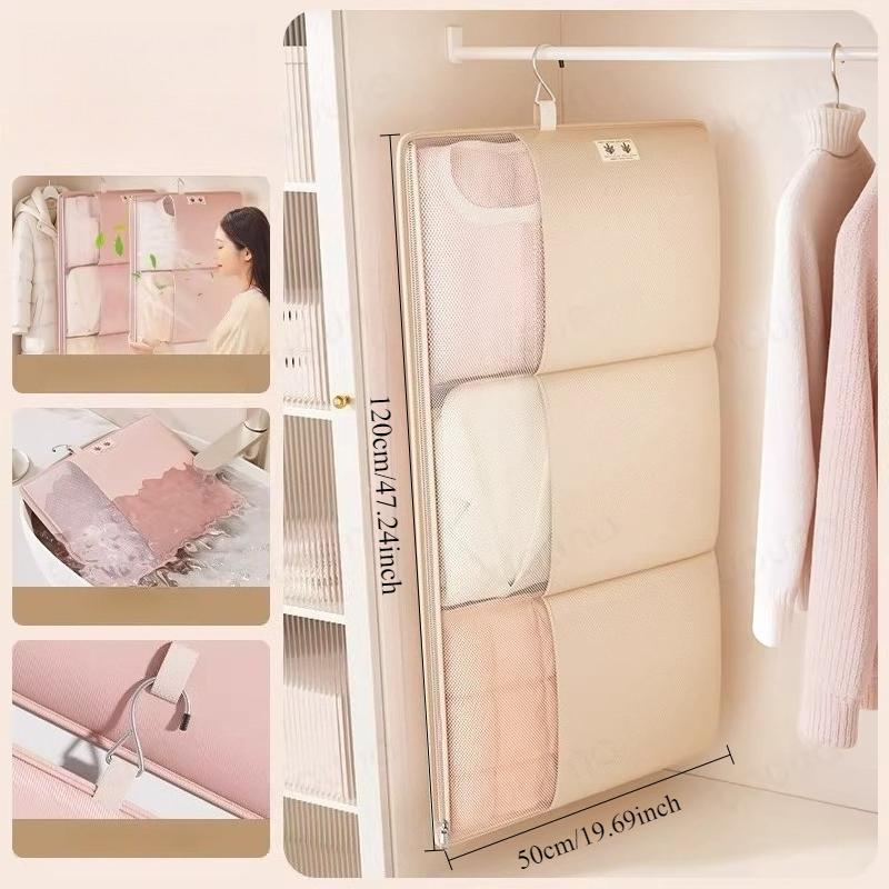1Pc Special Hanging Compression Storage Bag For Down Jackets, Wall-Mounted Mesh Bag With Metal Hook For Home Wardrobe, Hanging Bag For Large Garments