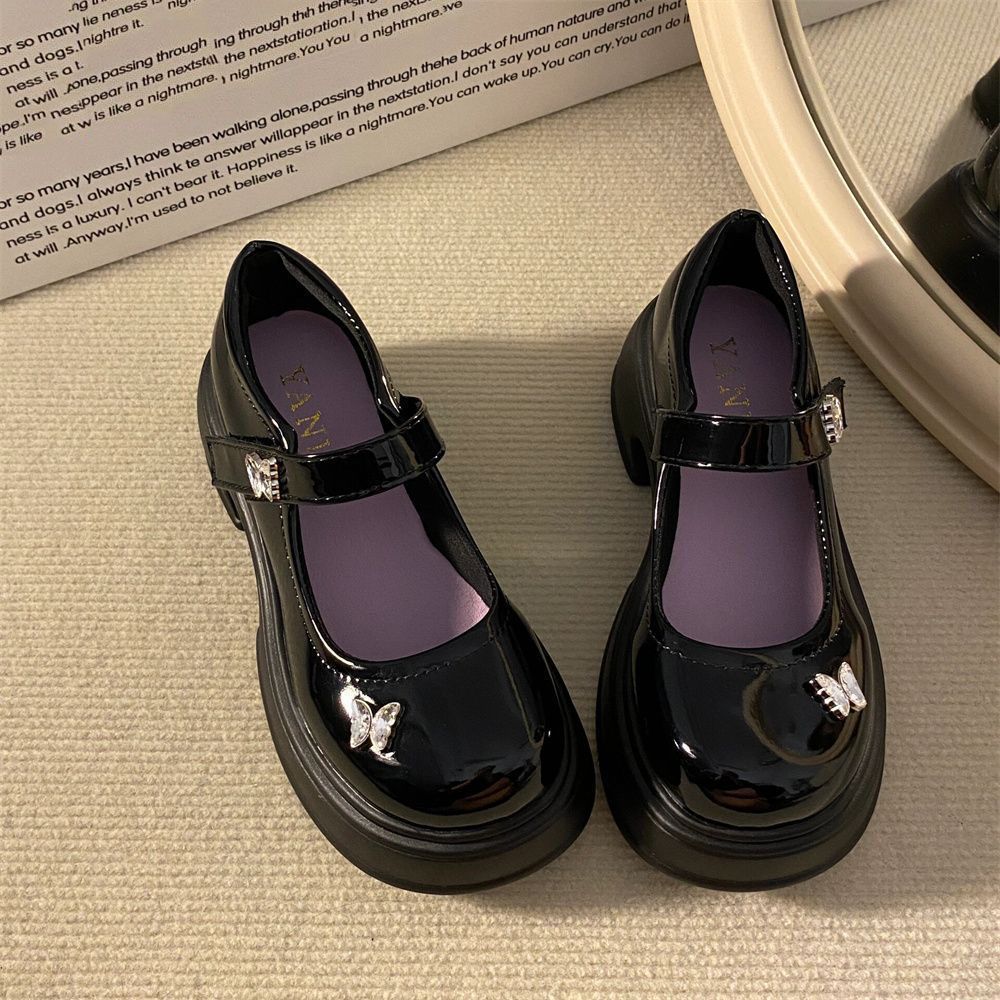 Platform Mary Jane small leather shoes women's 2024 spring and autumn new British style shoes round head Velcro French single shoes