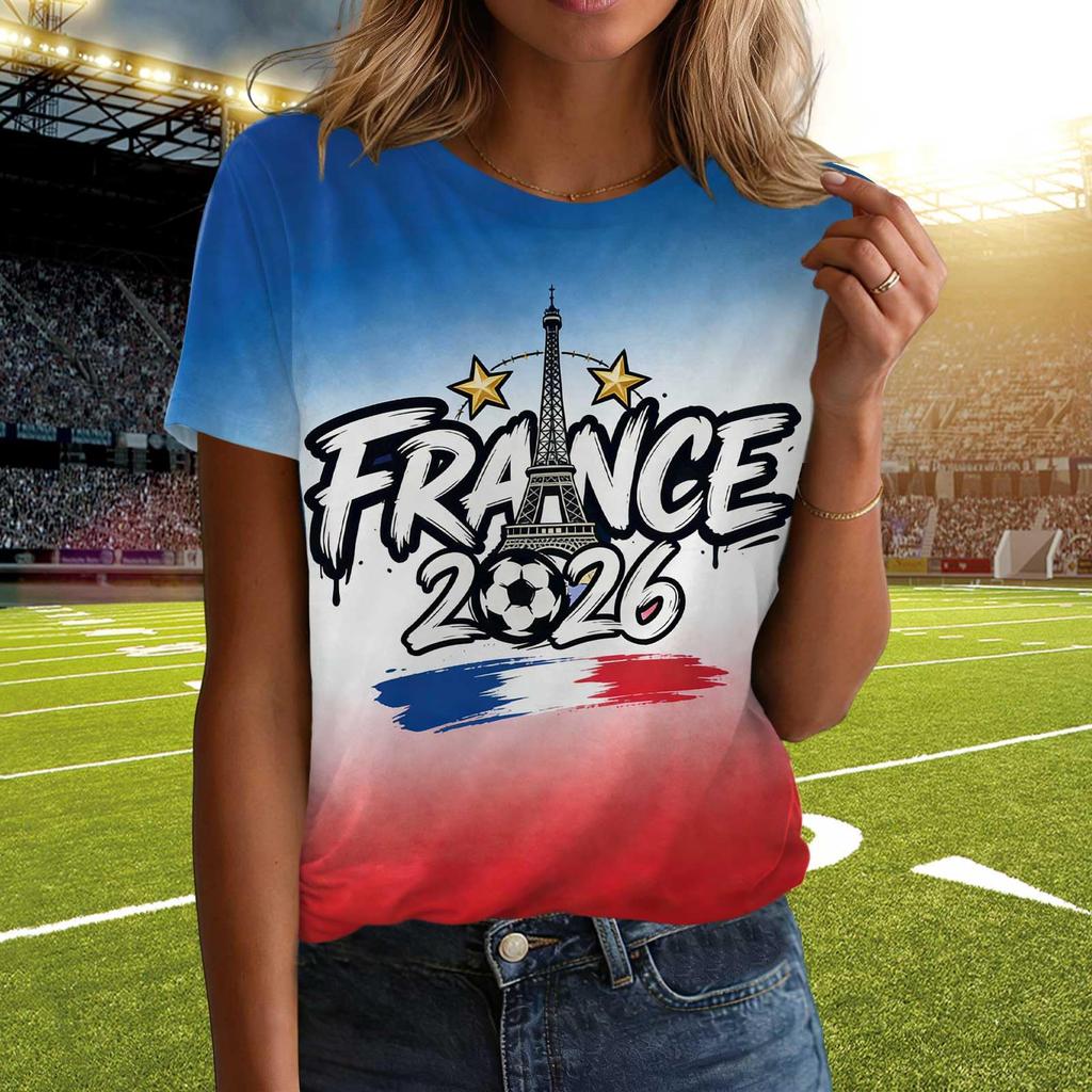 Womens Casual Crew Neck Short Sleeve Pullover T Shirt with Letter Print 2026 Supporter Soccer Theme Top for Daily Wear