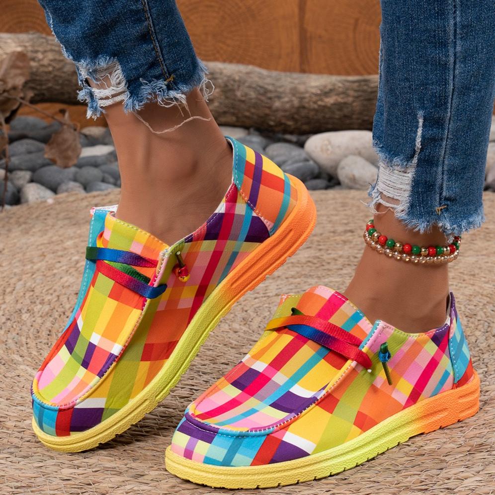 Fashion Women Flats Ethnic Rainbow Canvas Shoes Autumn New Casual Daily Flat Loafers Shoes Ladies Round Toe Multi-Color Sneakers Women