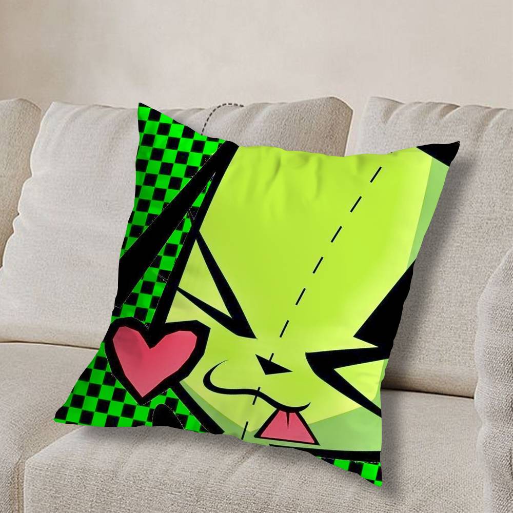 cool Invader Zim Gir I love Pillow Case Square Double-Sided Printing Short Plush Sofa Cushion Cover Bedroom Bedside Pillow