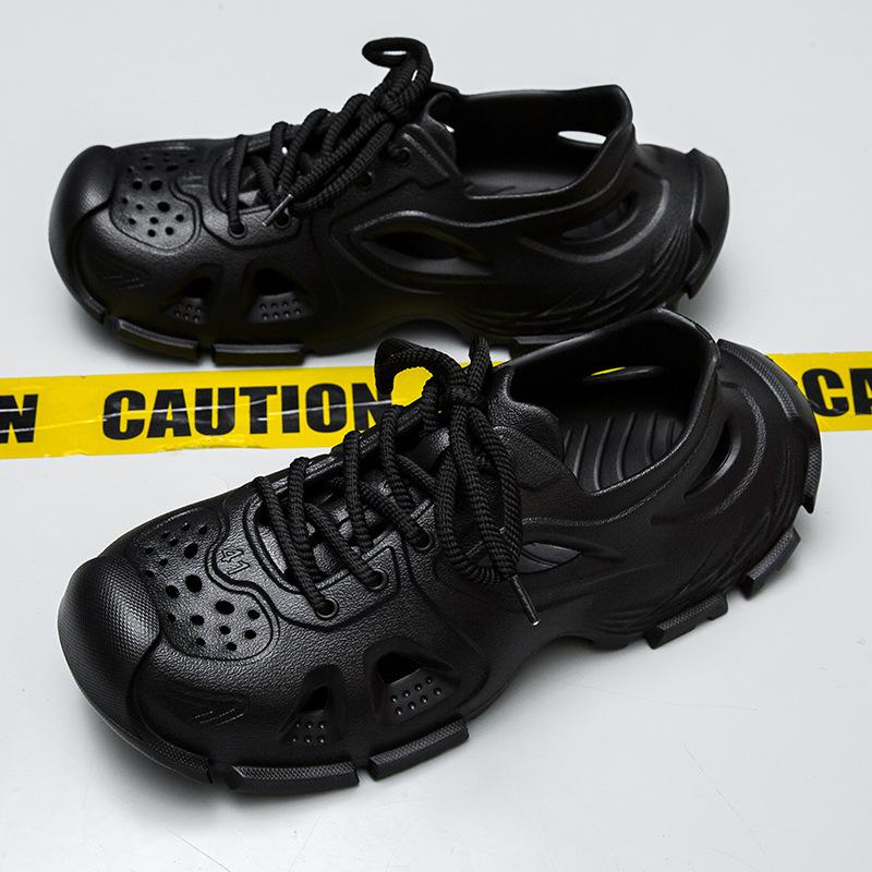 

Sports sandals, men s summer beach shoes, lace up couple s hole shoes, hollowed out water garden shoes 45 бежевий