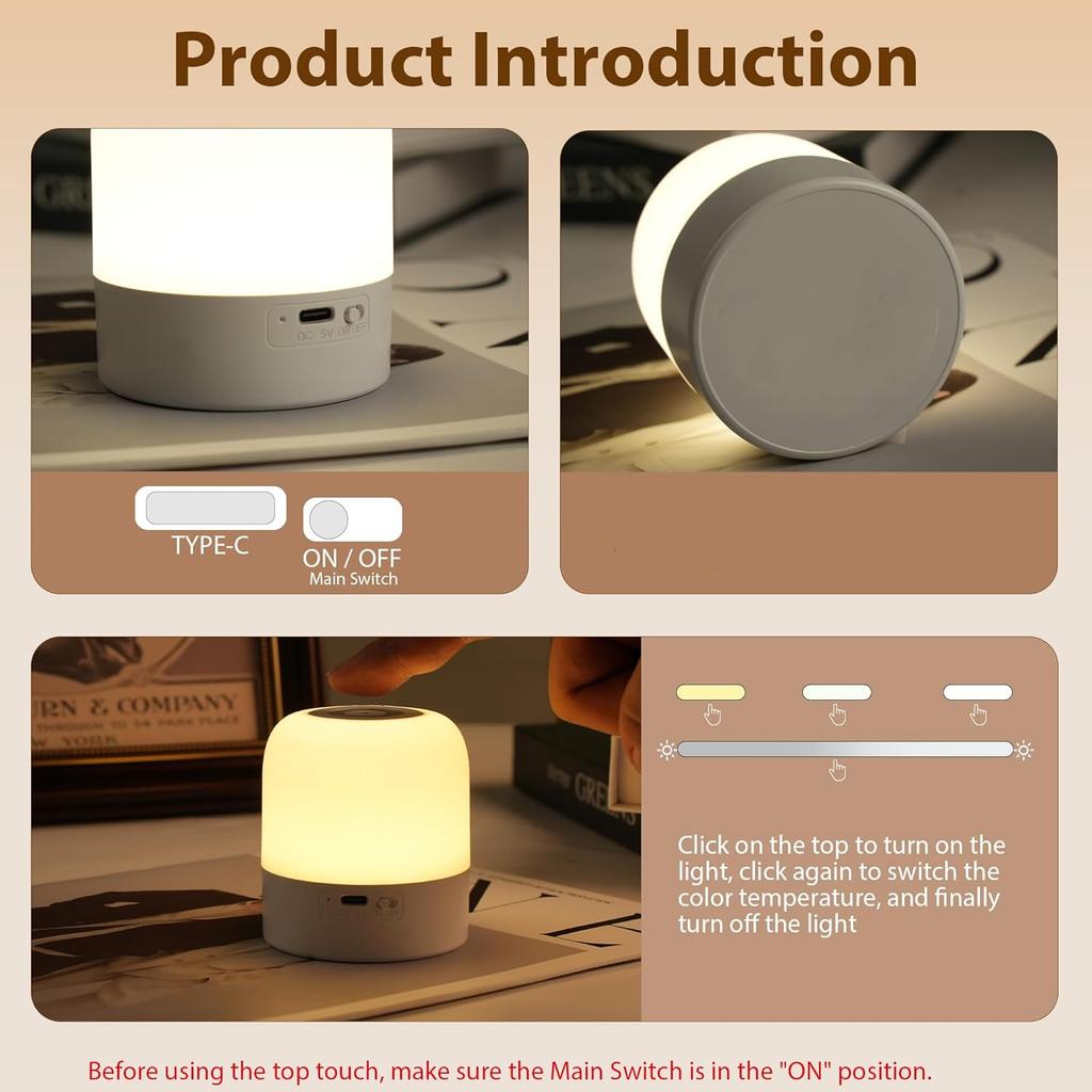 Xiaomi 1pcPortable Baby Night Light,3 Colours Egg Light for Nursery,Rechargeable Night Light for Kids,Small Cordless Table&Bedside Lamp