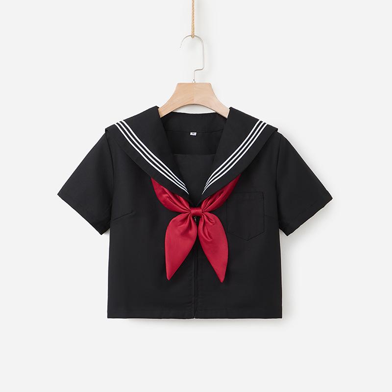 Uniforme JK Trois-Pièces Noir: Costume d'écolière orthodoxe japonais avec jupe courte douce