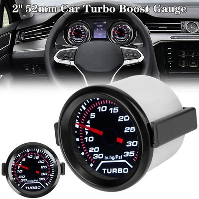 Universal 2" 52mm Turbo Boost Meter 35Psi Racing Car Modification 12V White LED Backlight Smoke Lens Turbo Pressure Gauge