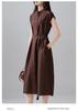 Minimalist printed round neck short sleeved dress for 2026 summer fashion, versatile and slimming, mid length lace up skirt
