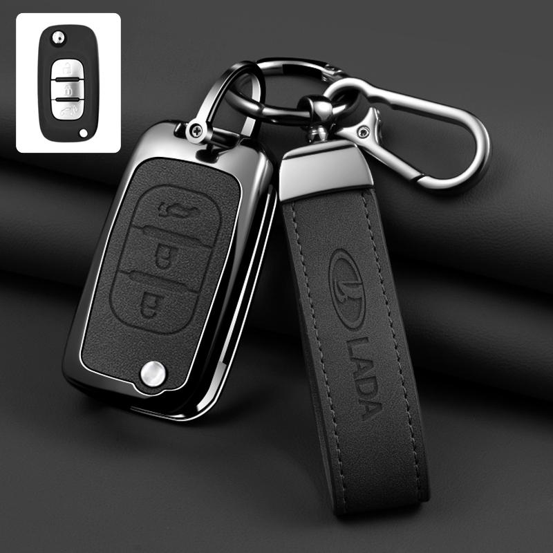 New Zinc Alloy Leather Car Key Cover, For Lada Vesta Granta Xray Kalina Priora Sedan Sport, Protected Keychain Bag, Accessories