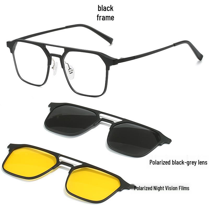 Men s 5010 Aluminum-Magnesium Polarized Night Vision Glasses with Myopia Frame & Magnetic Clip-On Lenses