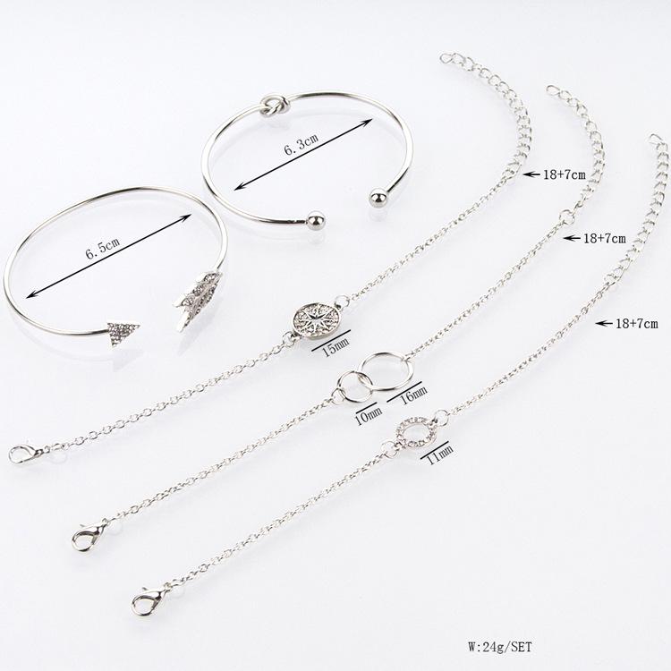 5 Pieces Arrowhead Crystal Bohemian Round New Vintage Bracelet for Ladies Fashion Accessories