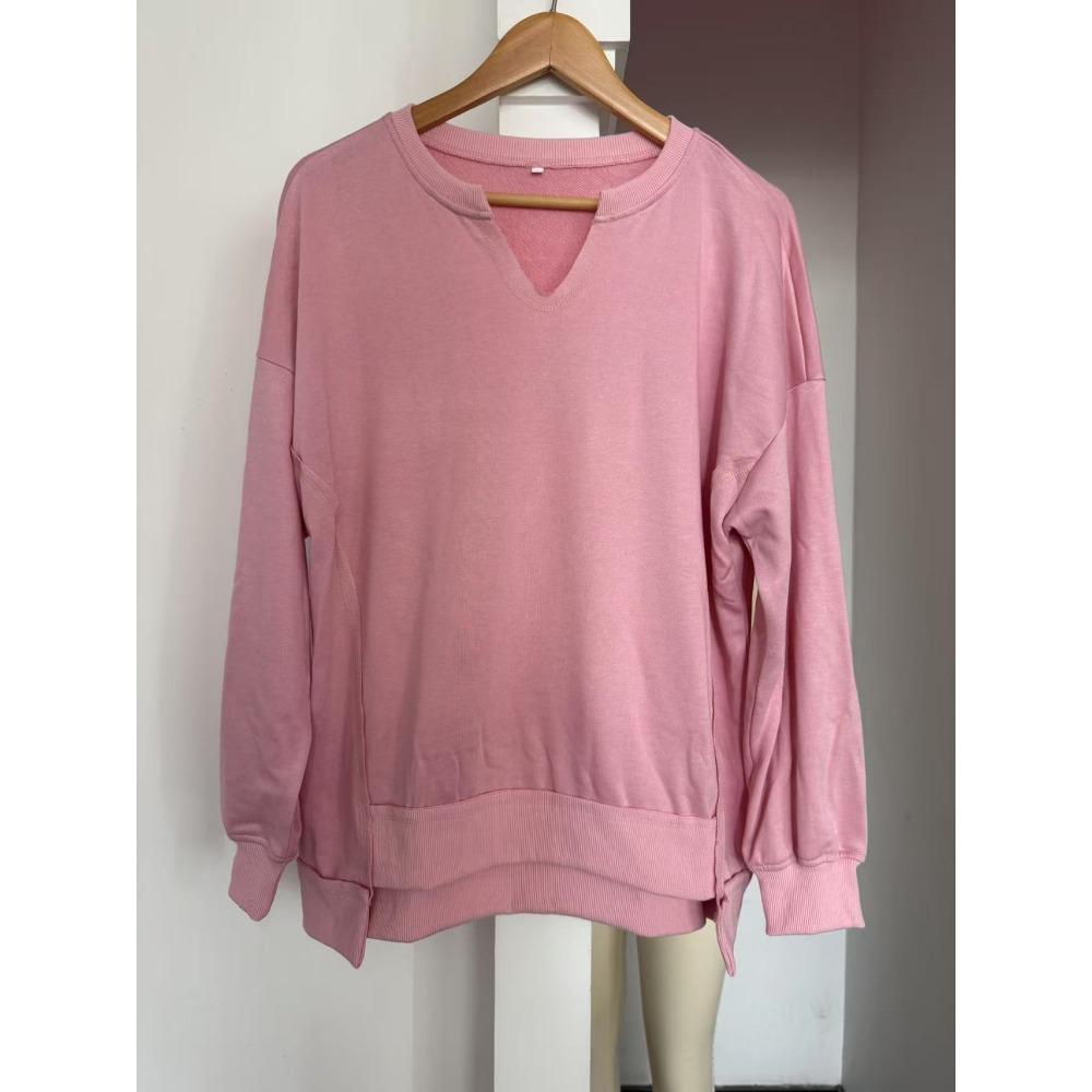 Autumn and Winter Colorful Striped V-neck Loose Sports Women's Hoodies & Sweatshirts