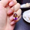 Luxury Women Jewelry Set Watermelon Tourmaline Necklace and Shimmering Amethyst Ring Pendant