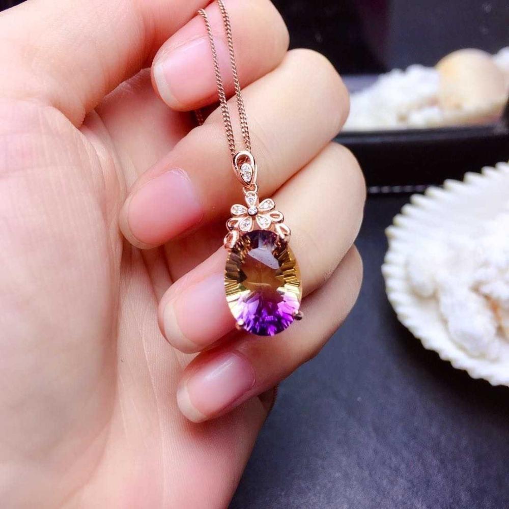 Luxury Women Jewelry Set Watermelon Tourmaline Necklace and Shimmering Amethyst Ring Pendant