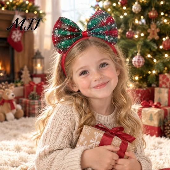 Christmas Headband Bow for Women Girls, Huge Plaid Hair Hoop, Decorative Accessory Giant Bowknot Accessories Cosplay Costume, Holiday Party