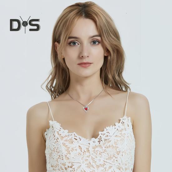 Heart Necklace Cubic Zirconia Love Heart Pendant Necklace Birthday Valentine's Day Mother's Day Jewelry Gift for Women