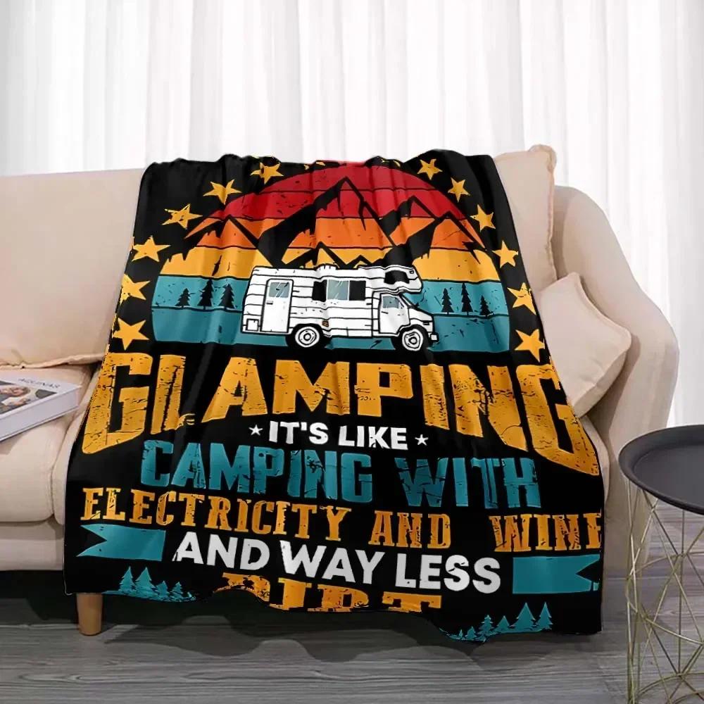 Fashionable Blanket Summer Happy Camper Camping Throw Bed Sofa Office Air Conditioning Soft Leisure Travel Customizable Throw