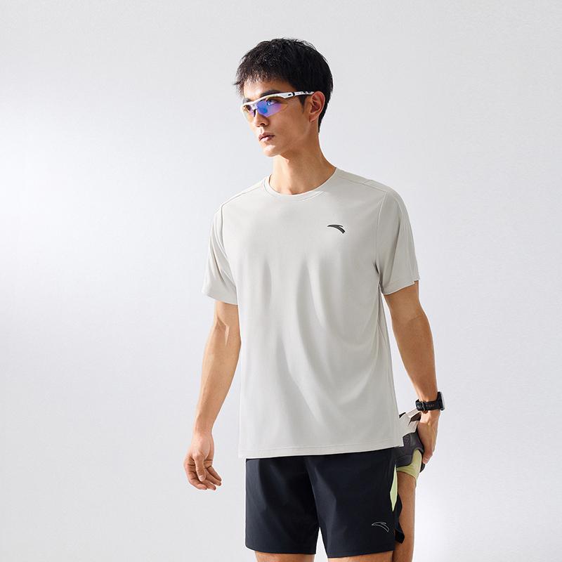 Anta Plain Round Neck Short Sleeve Sports T-Shirt Men Tops Digital-Mist-Gray 952627103-3