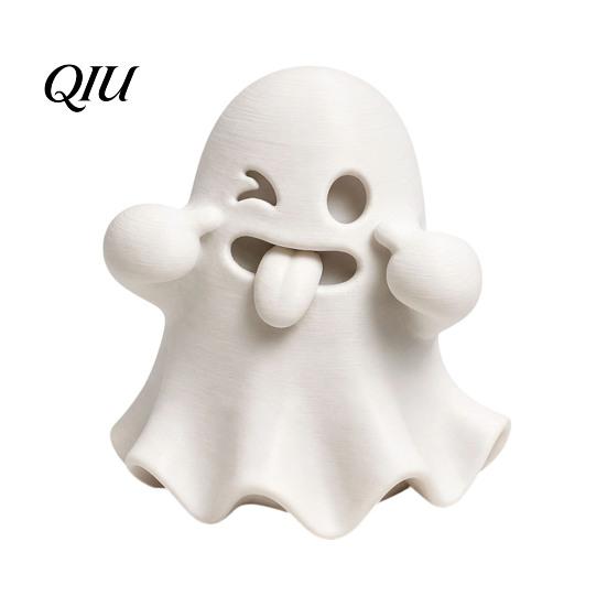 Spooky Home Decor Halloween Ghost Figurine, 3D Printed Cute Face Statue, Desk Accessories Tabletop Ornament for Shelf, Desk, Party Indoor Accents