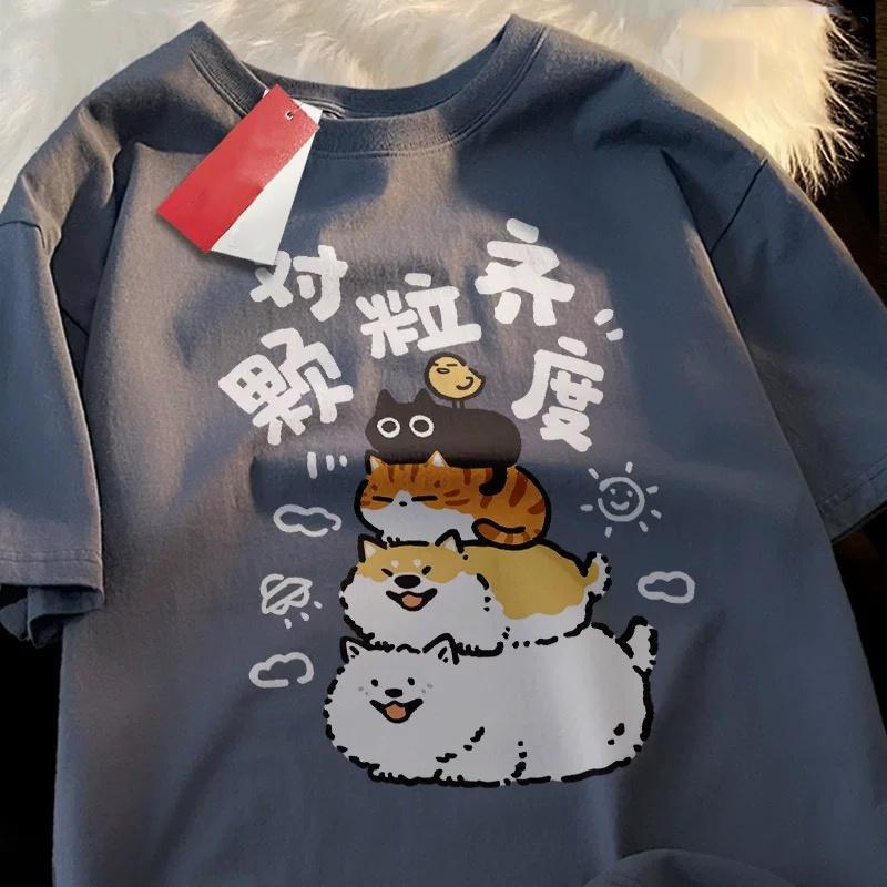 

Футболка в японском стиле с изображением кота и голосом, модные футболки для мужчин и женщин, летние топы, свободные футболки в стиле хип-хоп из хлопка 5XL XXXXXL