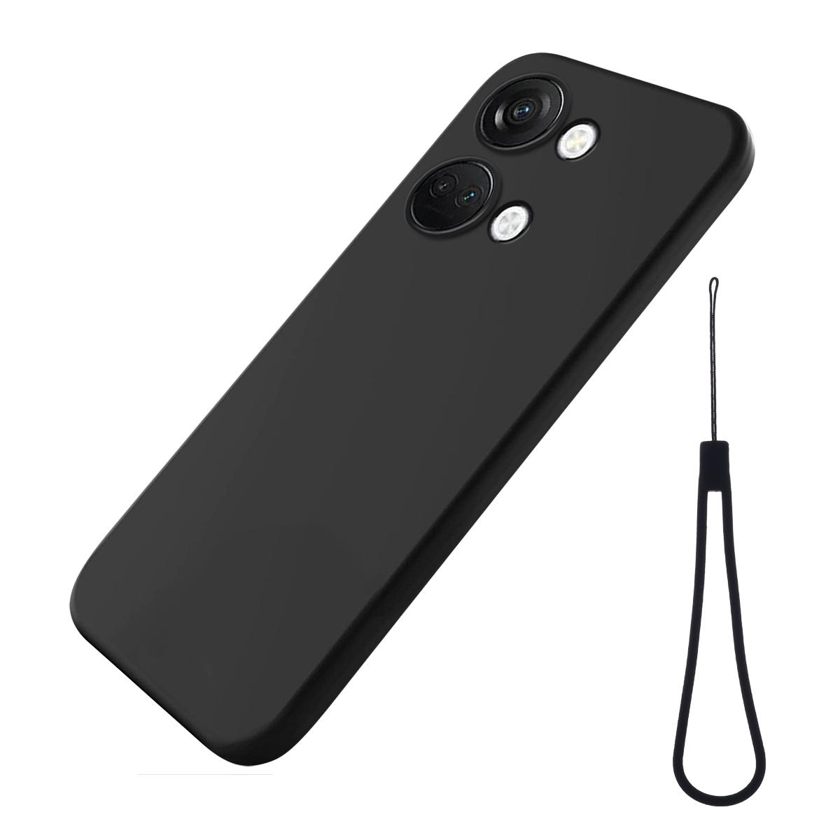 

Liquid Silicone Phone Case for OnePlus Nord 3 5G/Ace 2V,Soft Lining Phone Protector Shockproof Cover with Strap Black