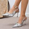 Fashion Female Shoes 2025 New Women's Slingbacks High Heels Crystal Pointed Toe Buckle Strap Thin Heel Pumps for Fashion Party & Dress
