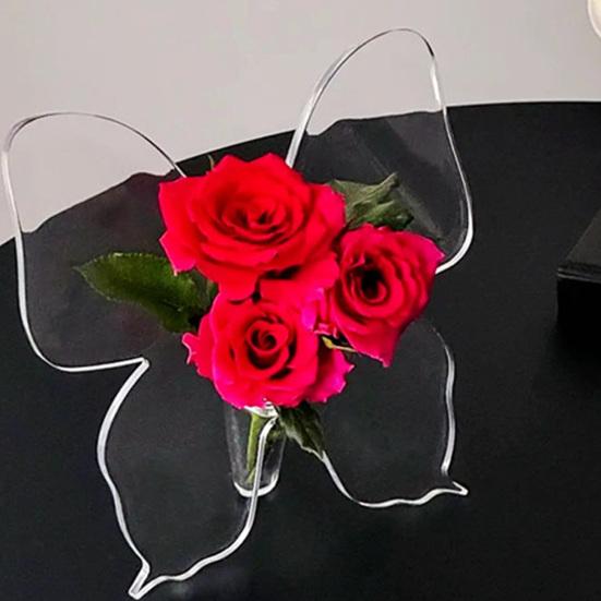 Clear Butterfly Acrylic Vase Minimalist Butterfly Shaped Decorative Flower Vase for Desktop Bookshelf Bedroom Wedding Housewarming Women Gift