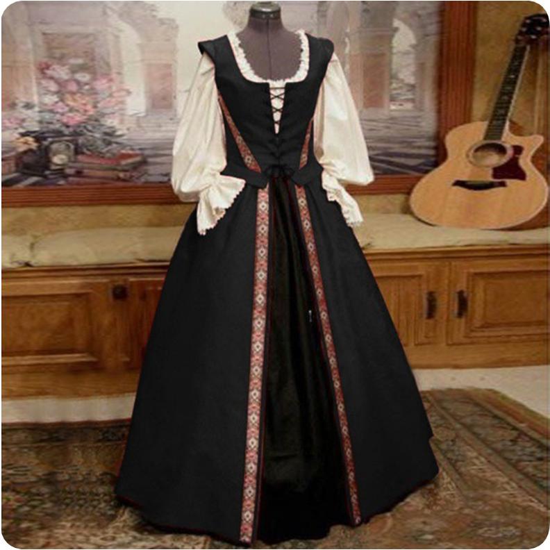 Medieval Renaissance Style Square Collar Waist Two-piece Dress