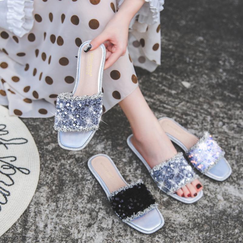 Модные женские шлепанцы с блестками — фото 5