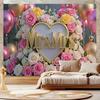 1pc Backdrop with Heart-Shaped Floral Design,Pink&Golden Theme,for Photo Booths,Anniversaries,Weddings,and Festive Decorations,Indoors and Outdoors