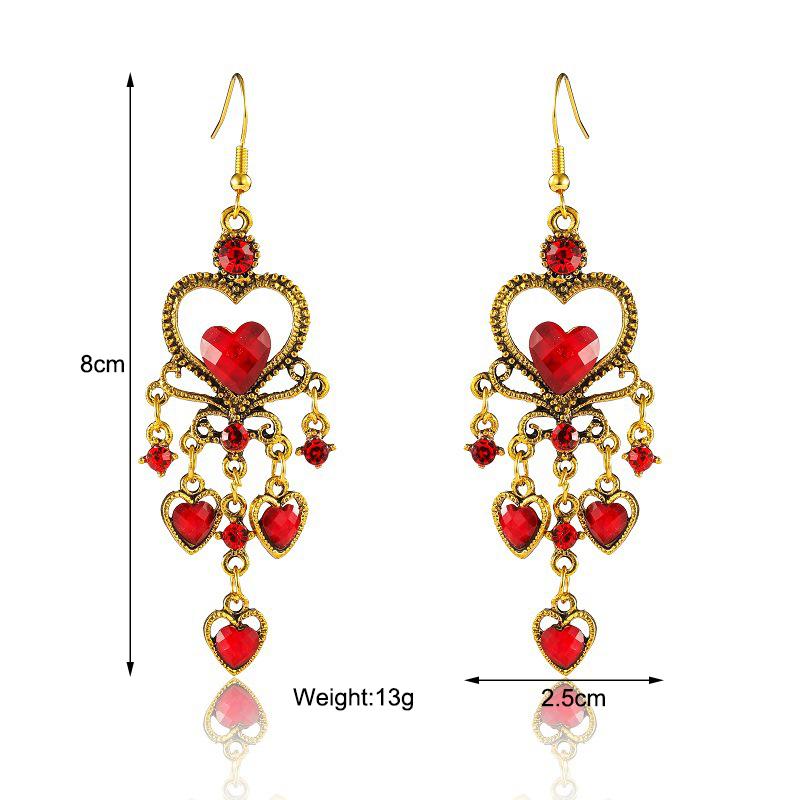 Bohemian Drop Dangle Heart Earrings For Women Vintage Rhinestone Acrylic Gold Color Ethnic Boho Jewelry Earings Pendientes Mujer
