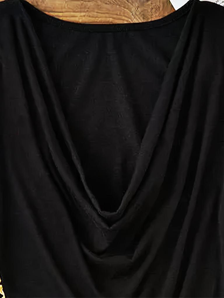 2024 Fashionable European & American Cowl Neck Button Long Sleeve T-shirt