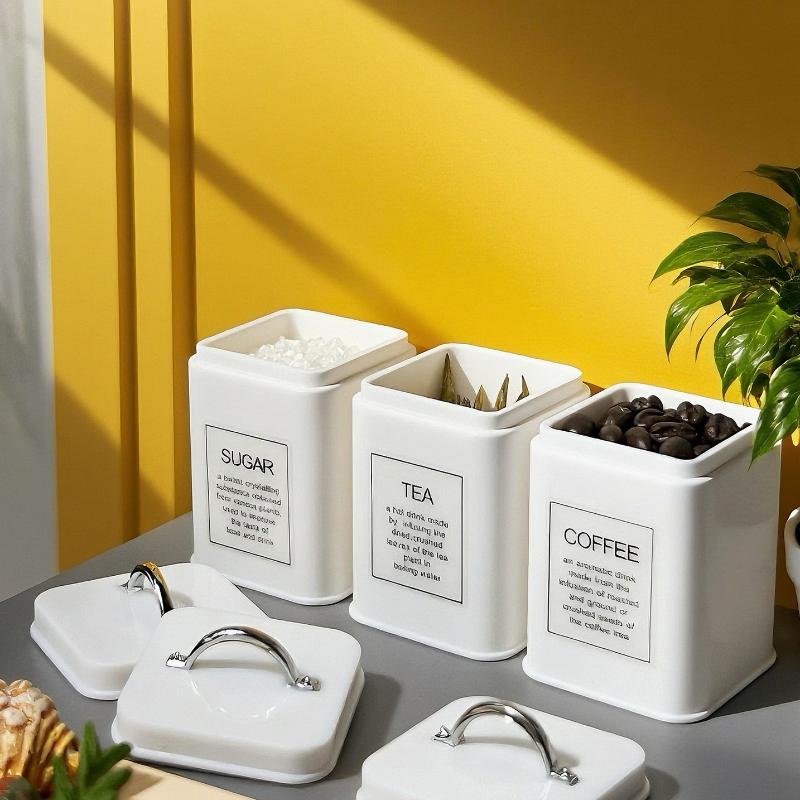 3Pcs Mini Kitchen Storage Container Square 1/6 Scale Miniature Dollhouse Coffee Bean Tin For Doll Accessories Toy