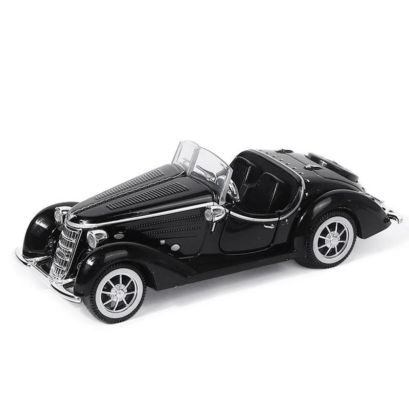 Legierung Offenes und geschlossenes Verdeck Oldtimer Modell, Kinderspielzeugauto Verzierung, Rückziehmotor Auto Modell, Tür kann geöffnet werden black