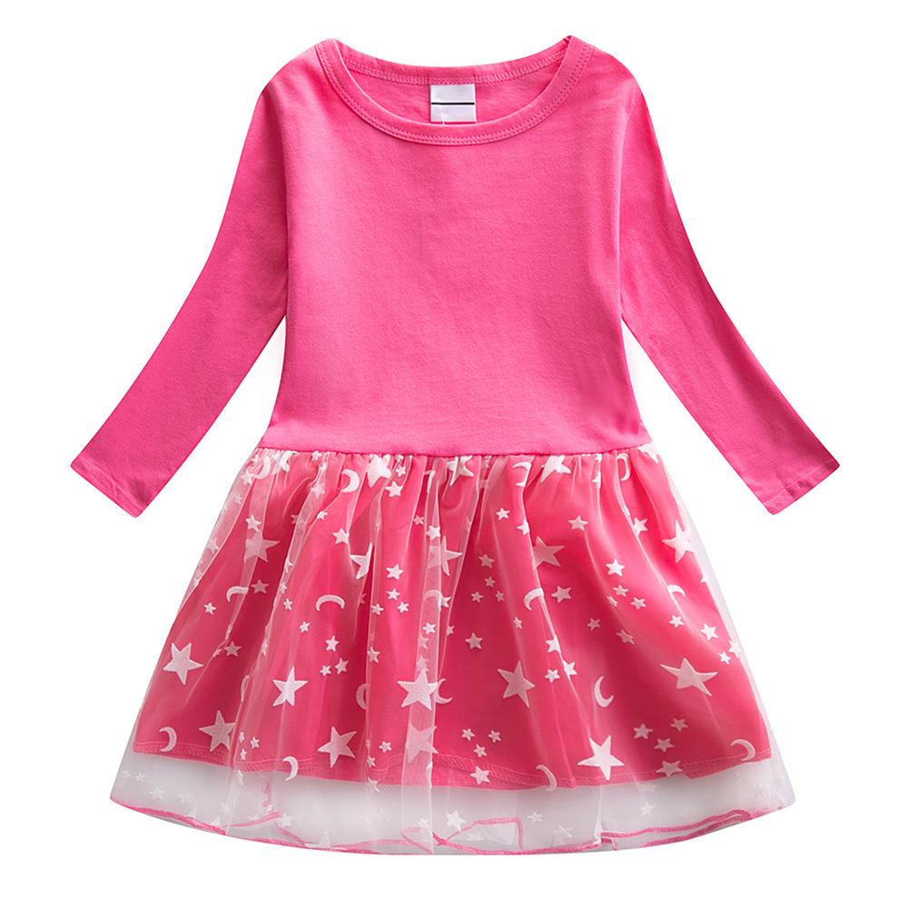 Girls' Long-Sleeve Mesh Patchwork Autumn Dress 2022 - Children's Fashionable Mid-Length Dress