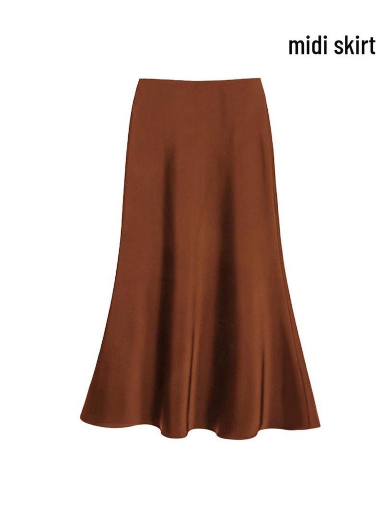 French Chic High-Waist Satin Midi Fishtail Skirt for Spring/Summer