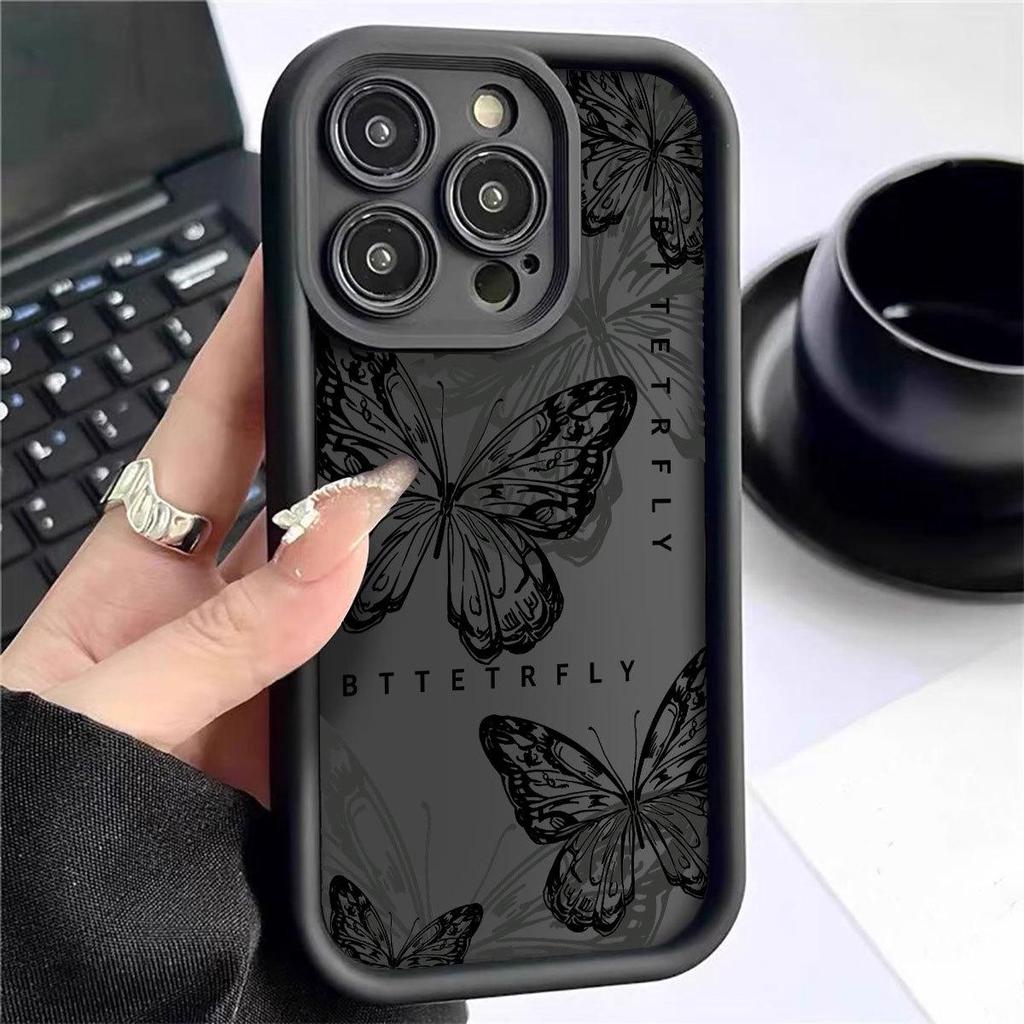 Black Butterfly Groove Phone Case for iPhone 14/15/16/17 Pro Max