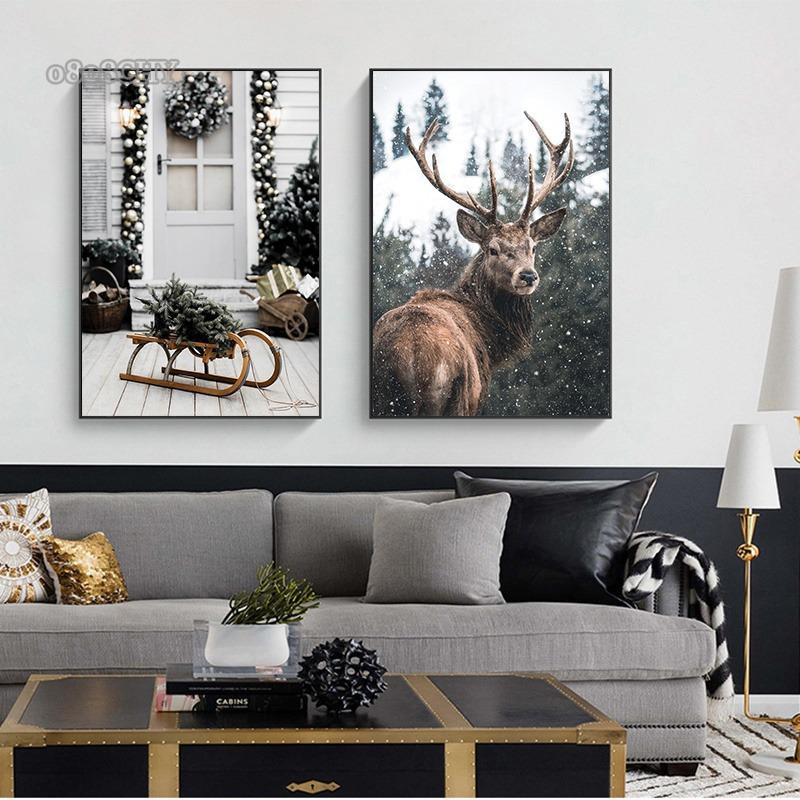 Christmas Collection Canvas Print Art Santa Christmas Tree Deer Poster Canvas Wall Art Picture Unique Home Decor Christmas Gifts