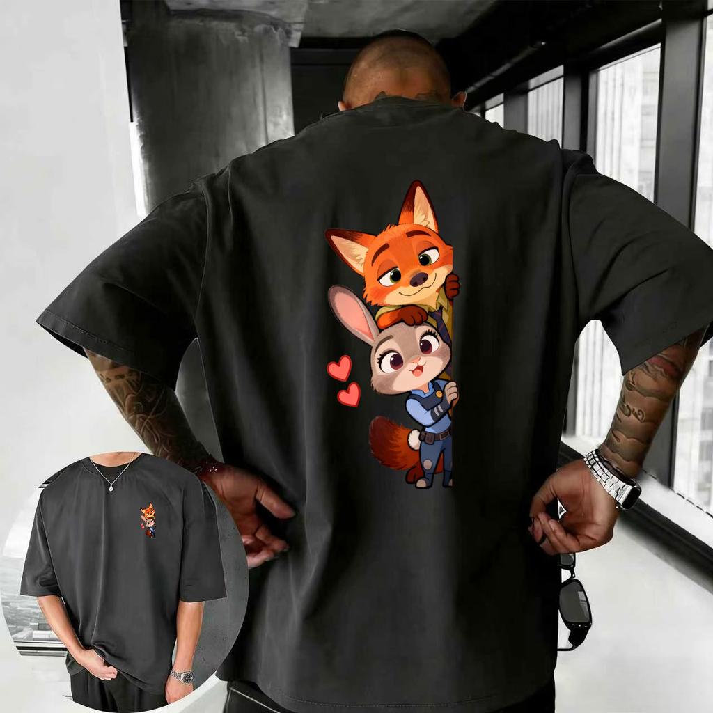 202526 Summer Disney Zootopia Cartoon Hip Hop Pattern 100 Cotton Printed Tshirt New Animation Fashion Sports Mens Tshirt