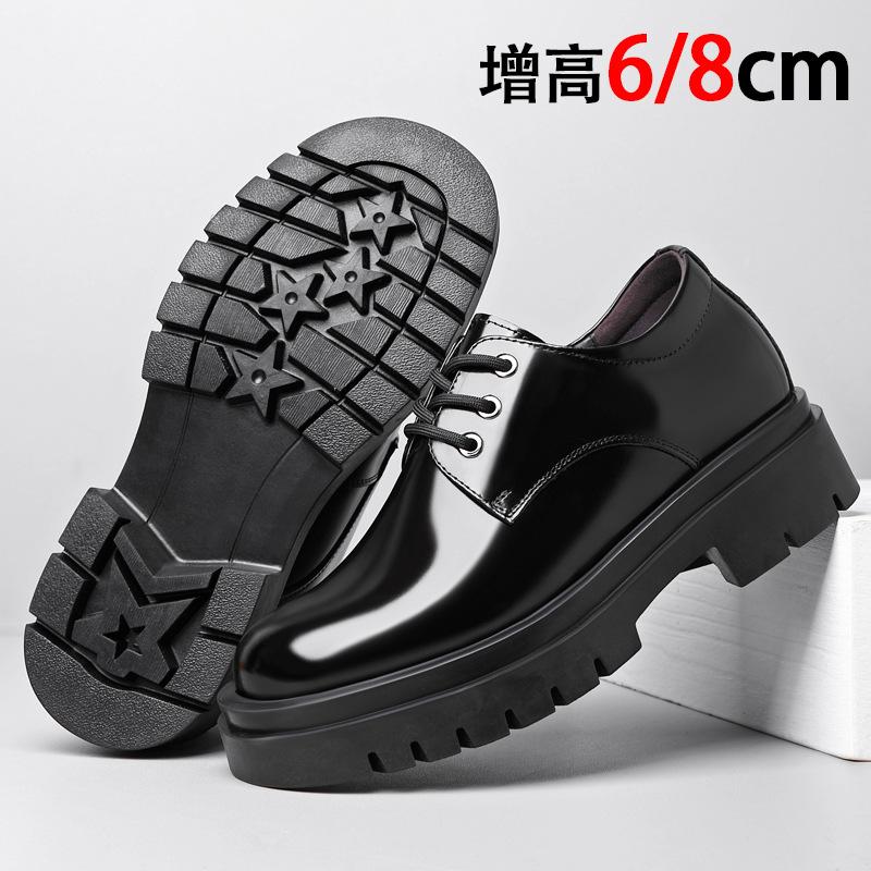 Height-increasing platform leather shoes men's 8cm autumn new business dress shoes real cowhide glossy invisible inner height-increasing wedding shoes