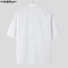 INCERUN Oversized Summer Men Turn-down Collar Short Sleeve Striped Buttons Casual Shirts