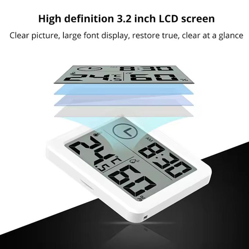 Termometro multifunzione igrometro elettronico automatico monitor umidità temperatura orologio schermo LCD grande da 3,2 pollici