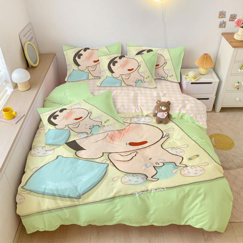 Boy Girl Crayon Shin-Chan Bedding Set Pillowcase 2/3/Pcs Shin-Chan Duvet Cover Adult Children Gift Single Double Large Size