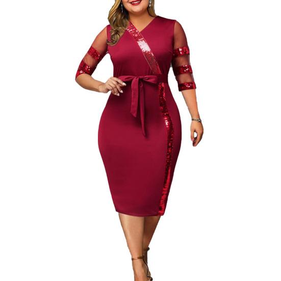 

Отличное однотонное платье-футляр с сетчатой вставкой, подходит ко всему, женское XL вино красного