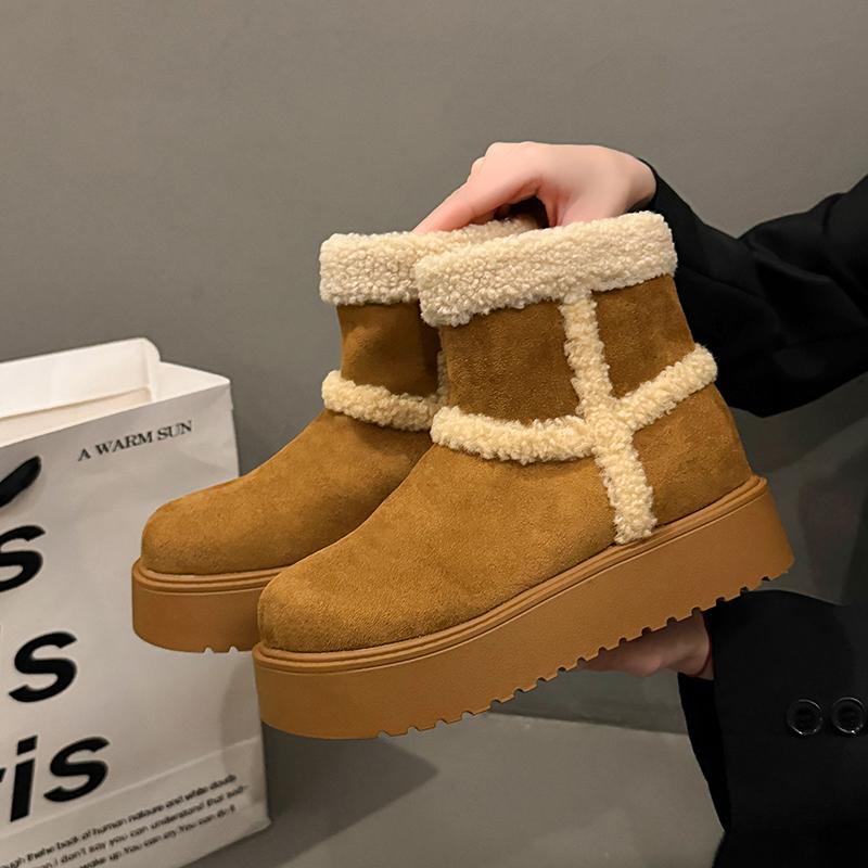Fur Women Snow Boots Flats Platform Suede Cotton Shoes  Designer Sport Ankle Boots Fashion Casual Comfort Winter Mujer Botas