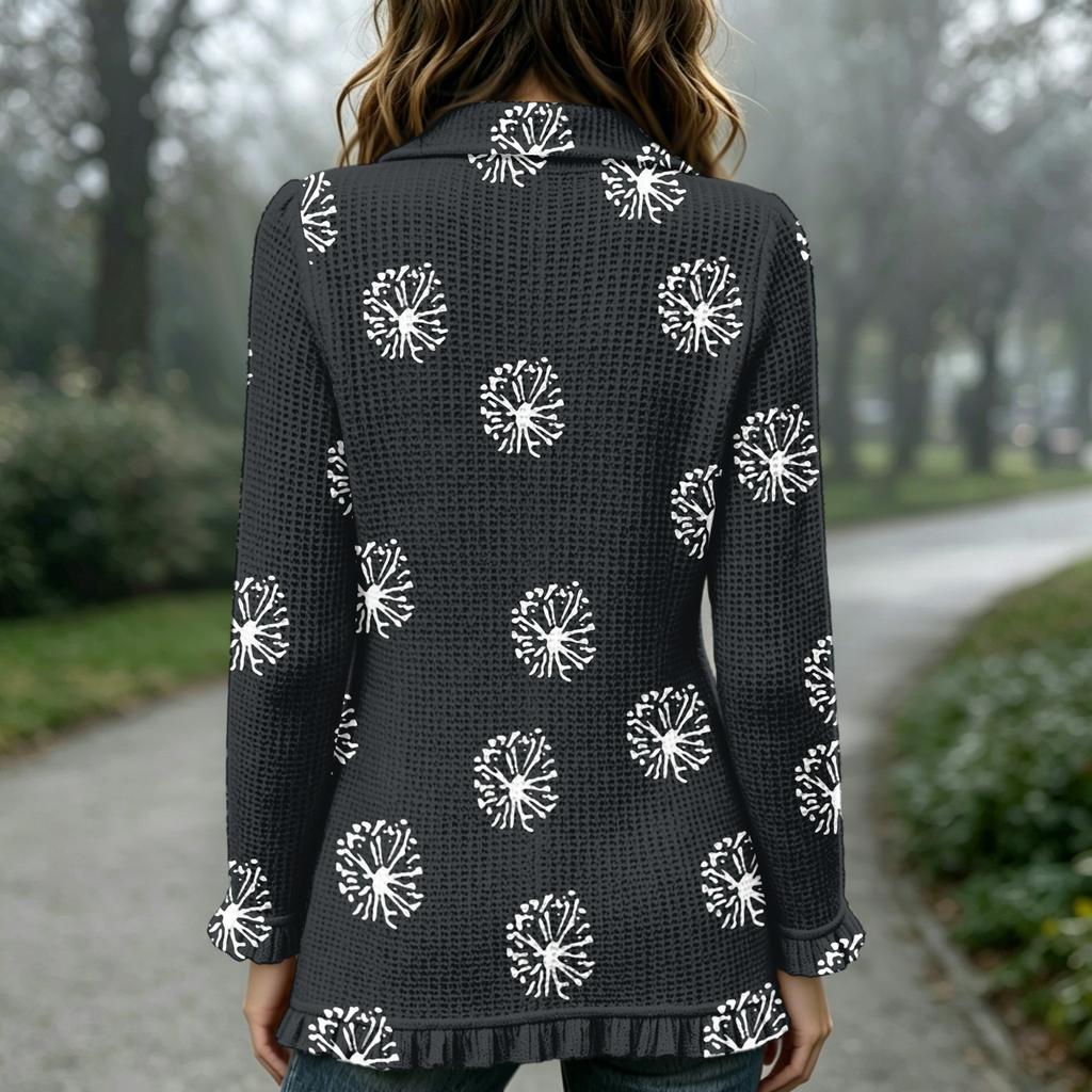 Women's Fashion Floral Print Long Sleeve Ruffle Open Front Cardigan for Casual Wear