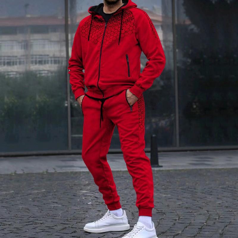 Jesienny męski rozpinany kardigan z kapturem, kurtka, casualowy zestaw swetrowy z nadrukiem plastra miodu, na miejscu