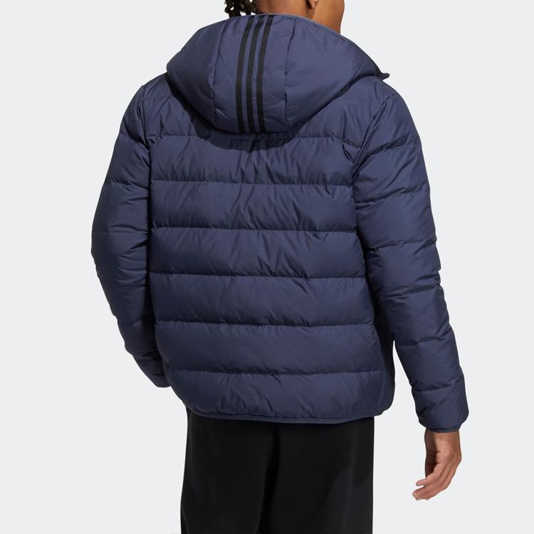 Adidas Jaqueta Puffer de Penas com Capuz e Zíper Estampa de Logo Cor Sólida Neo Jaquetas Unissex Azul HY9636