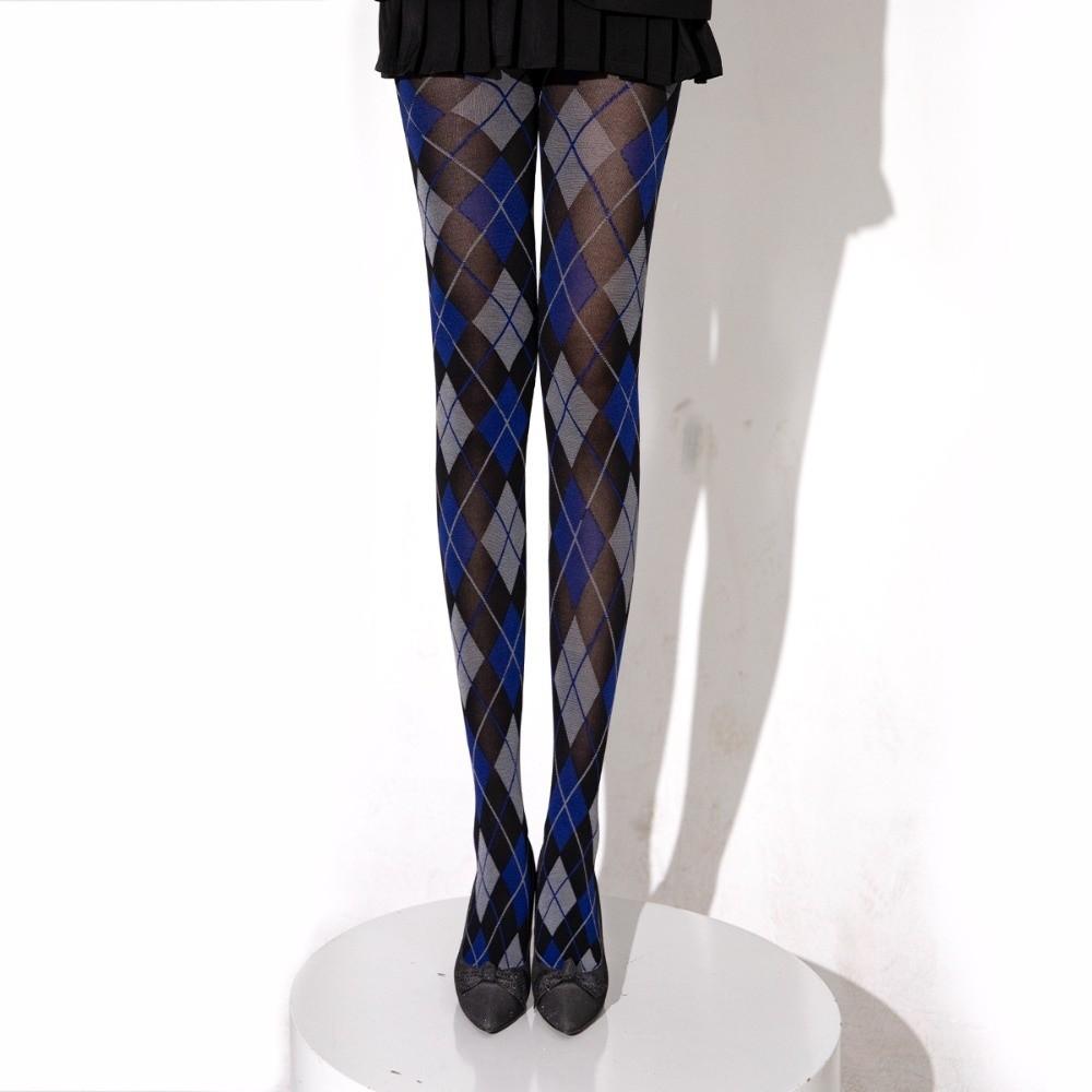 Japanese Style Plaid Pantyhose JK Lolita Thigh High Stockings Sweet Silk Stockings  Daily Wear серый/синий